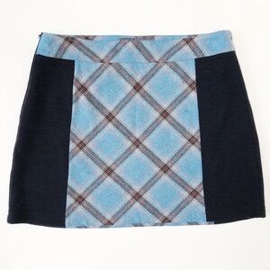 Ibex Cross Plaid Wool Mini Skirt Size4 Blue Tennis Skirt Gorpcore